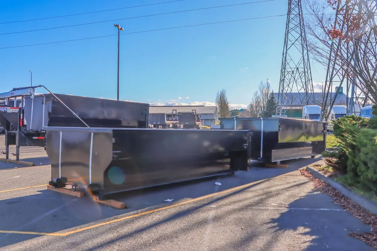 Roll-off dumpster ready for waste disposal at job site for 2 Yard Dumpster Rental in Highland Lakes